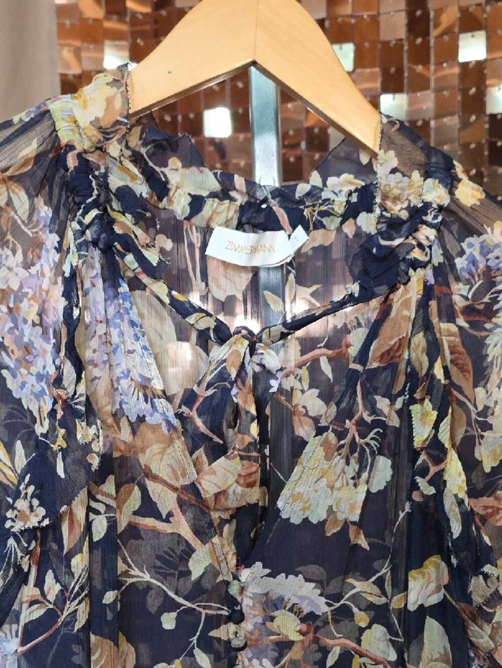 Zimmermann Navy Floral Tiered Tie-Neck Maxi Dress - Picture 13 of 17